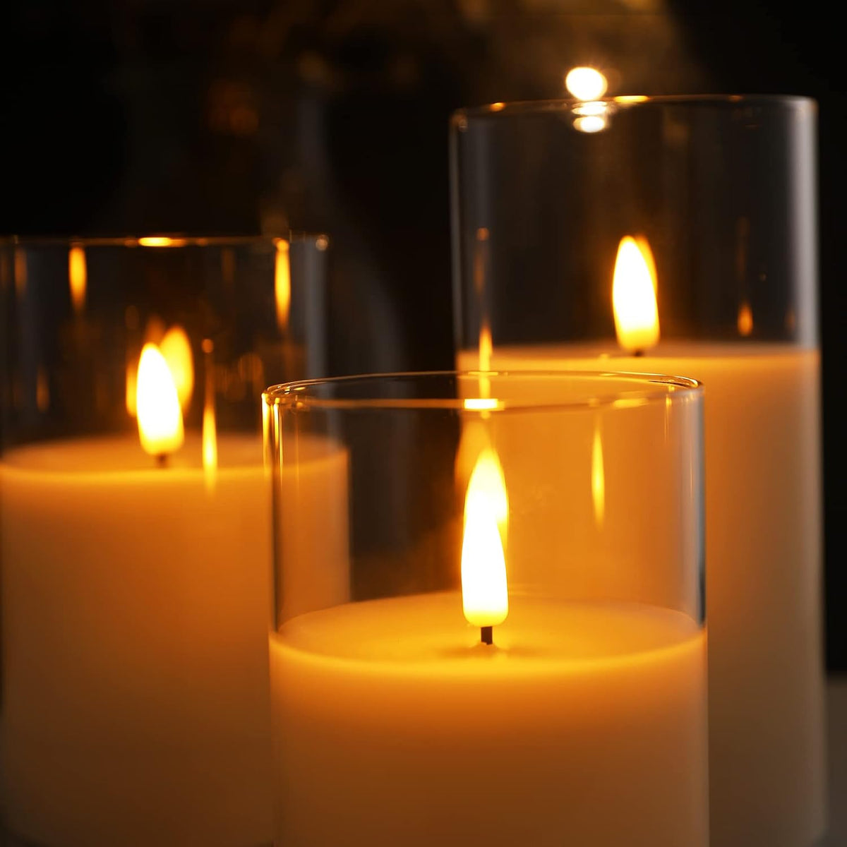 Eywamage Clear Glass Flameless Candles with Remote & Timer – Flickering Battery LED Pillar Candles Set of 3