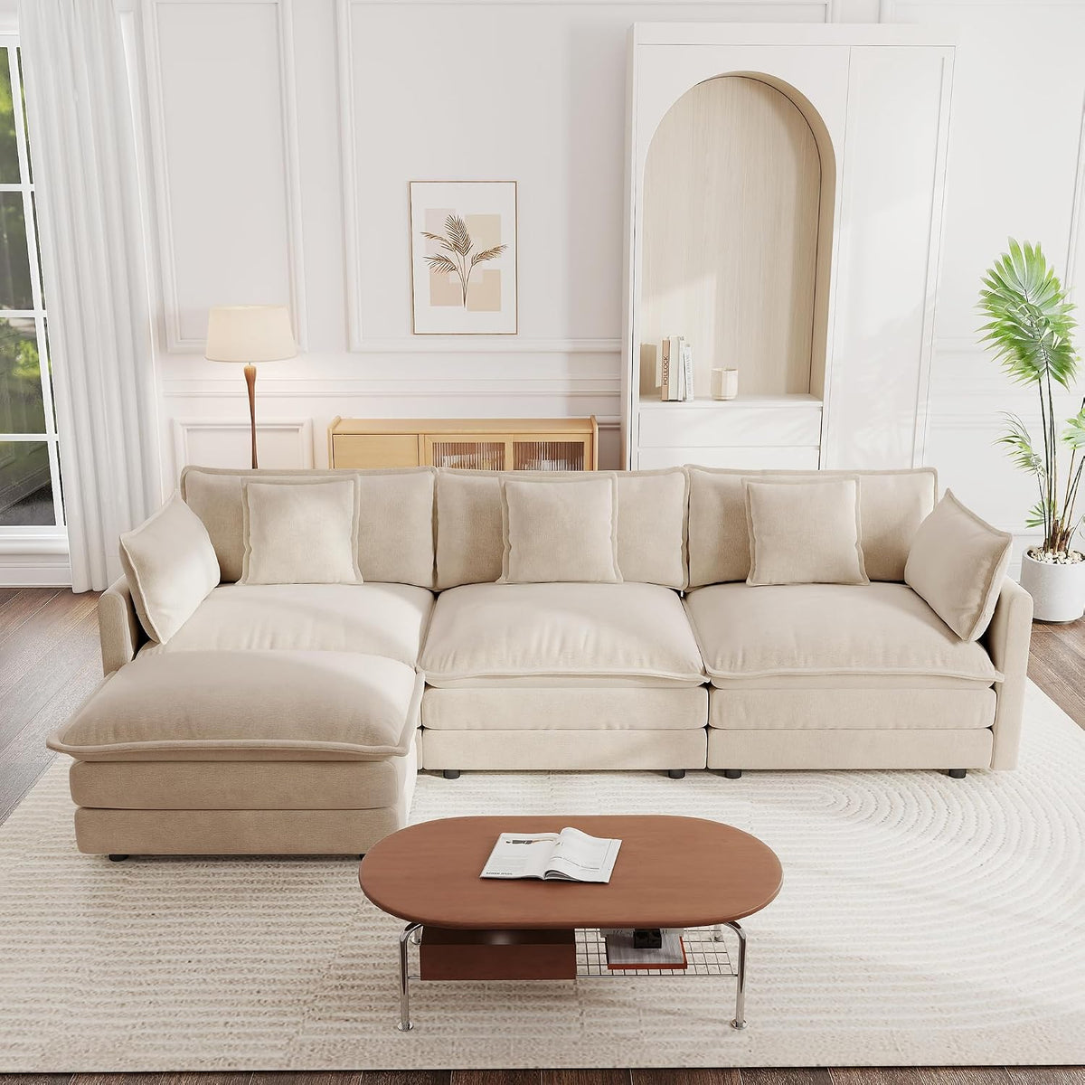 Modern Cream L-Shaped Sectional Sofa with Chaise – Premium Living Room Couch