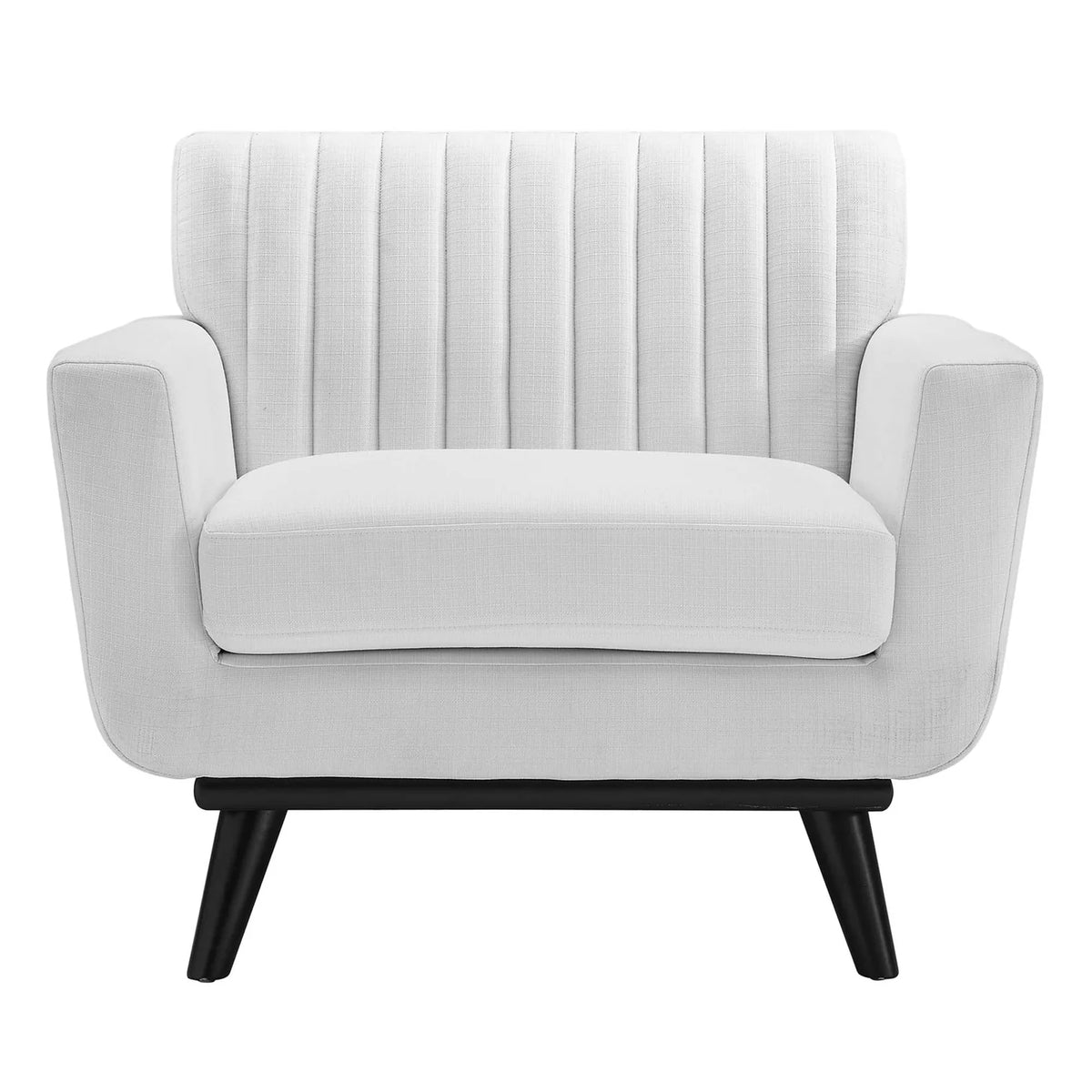 Modern Mid-Century Upholstered Accent Chair – White Fabric with Black Wooden Legs