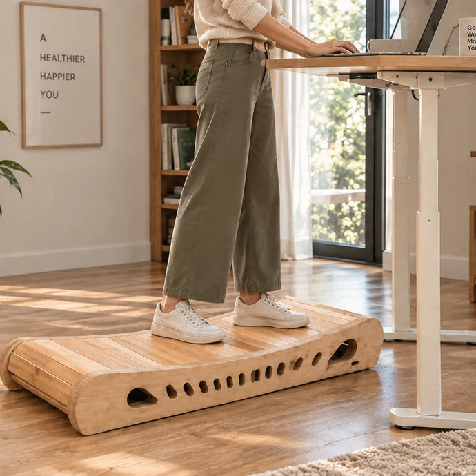 Wooden Curved Manual Treadmill with Handrail – Compact Walking & Fitness Running Machine
