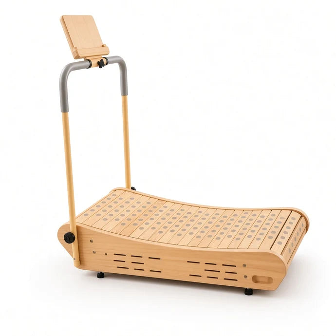 Wooden Curved Manual Treadmill with Handrail – Compact Walking & Fitness Running Machine