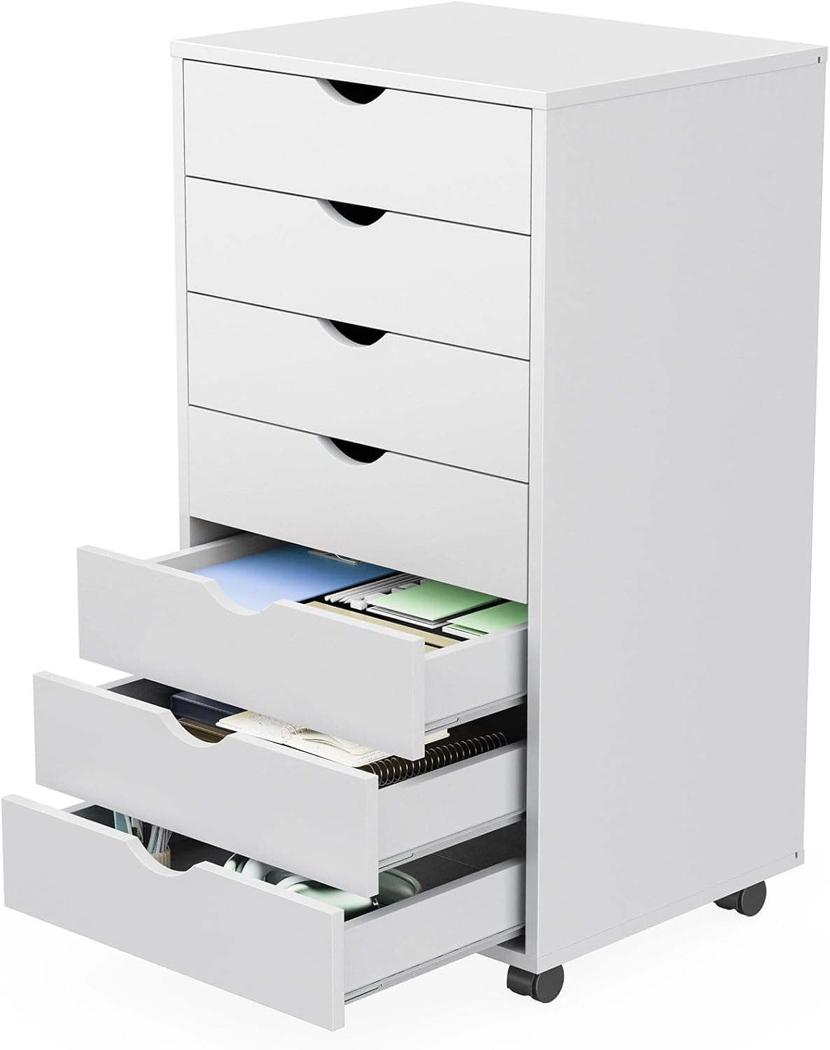 7-Drawer Rolling Storage Cabinet with Wheels – White Office Organizer