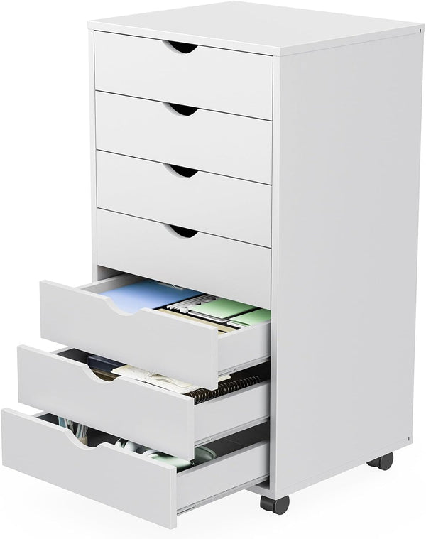 7-Drawer Rolling Storage Cabinet with Wheels – White Office Organizer