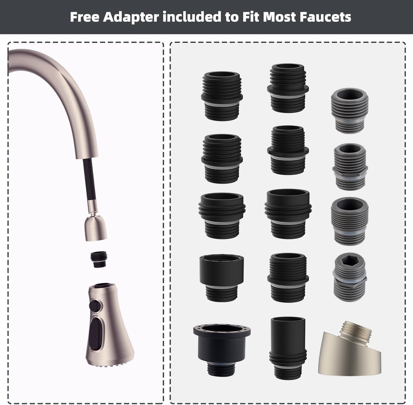 Universal Faucet Sprayer Head with 20-Piece Adapter Set – Kitchen Sink Water Spray Nozzle