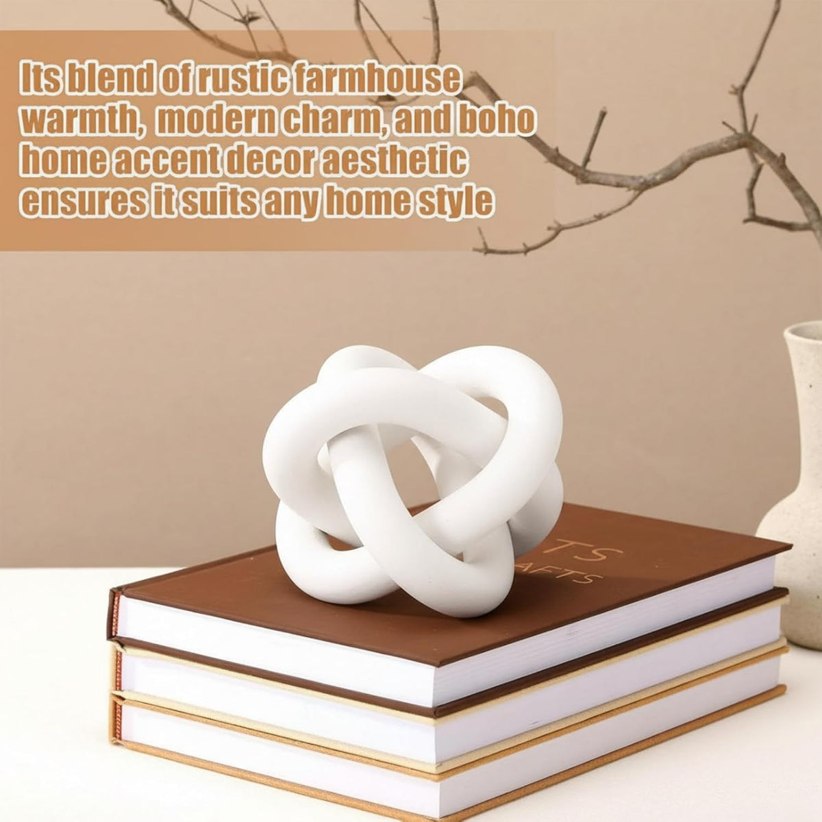 White Wooden Knot Decorative Sculpture – Modern Abstract Home Décor Accent