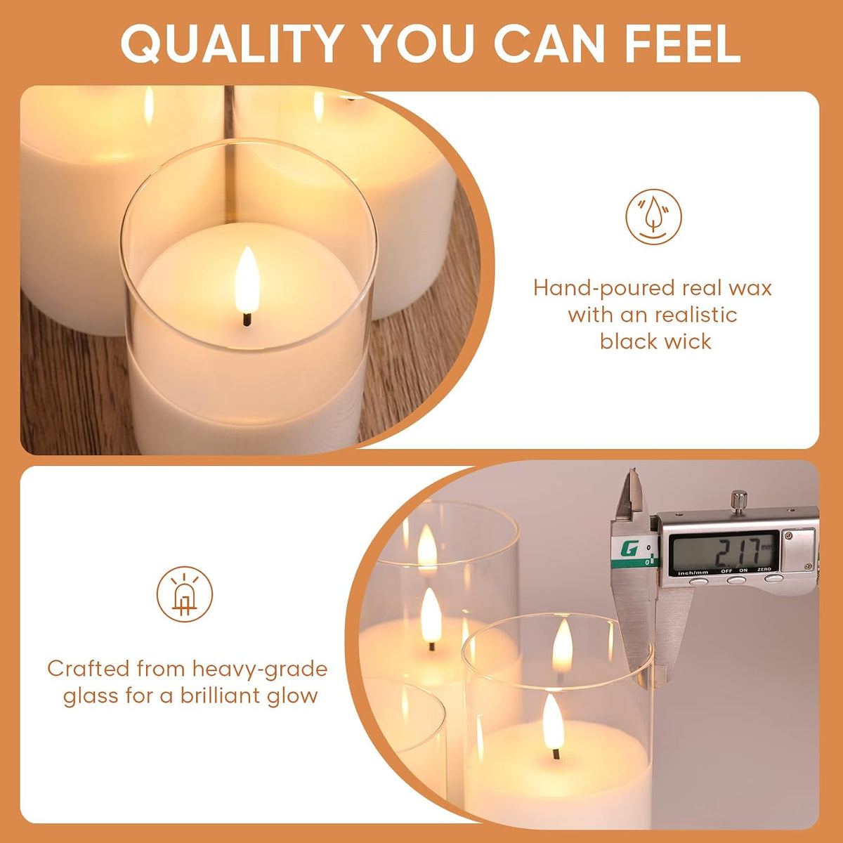 Eywamage Clear Glass Flameless Candles with Remote & Timer – Flickering Battery LED Pillar Candles Set of 3