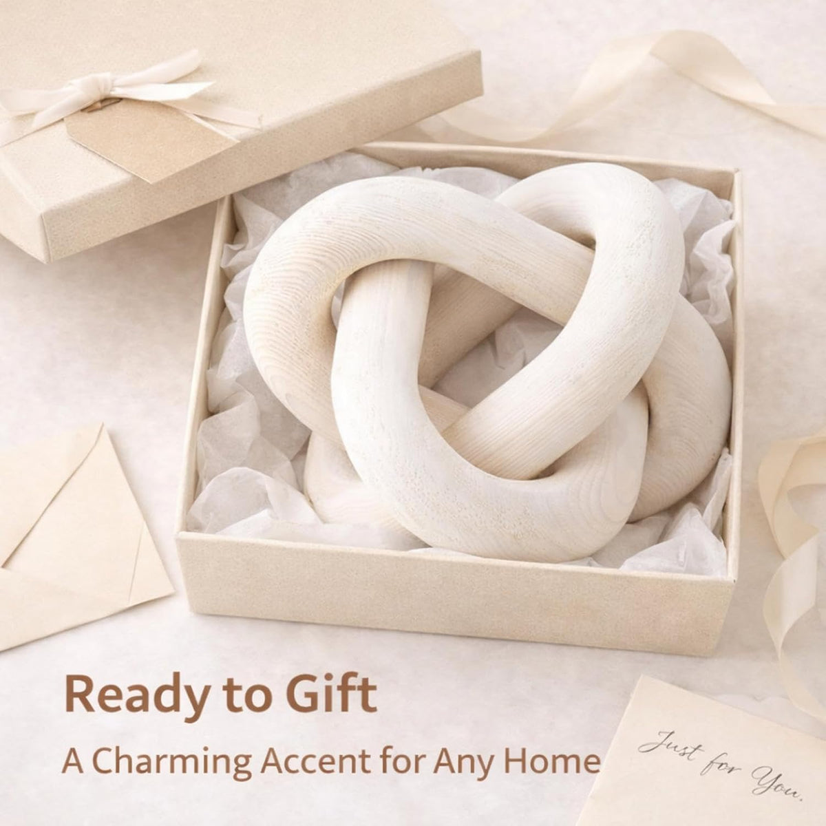 White Wooden Knot Decorative Sculpture – Modern Abstract Home Décor Accent