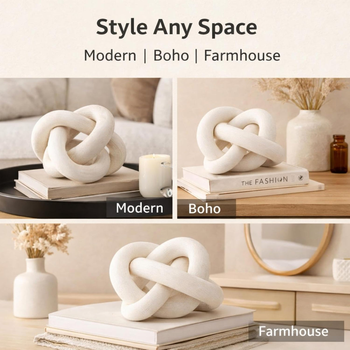 White Wooden Knot Decorative Sculpture – Modern Abstract Home Décor Accent