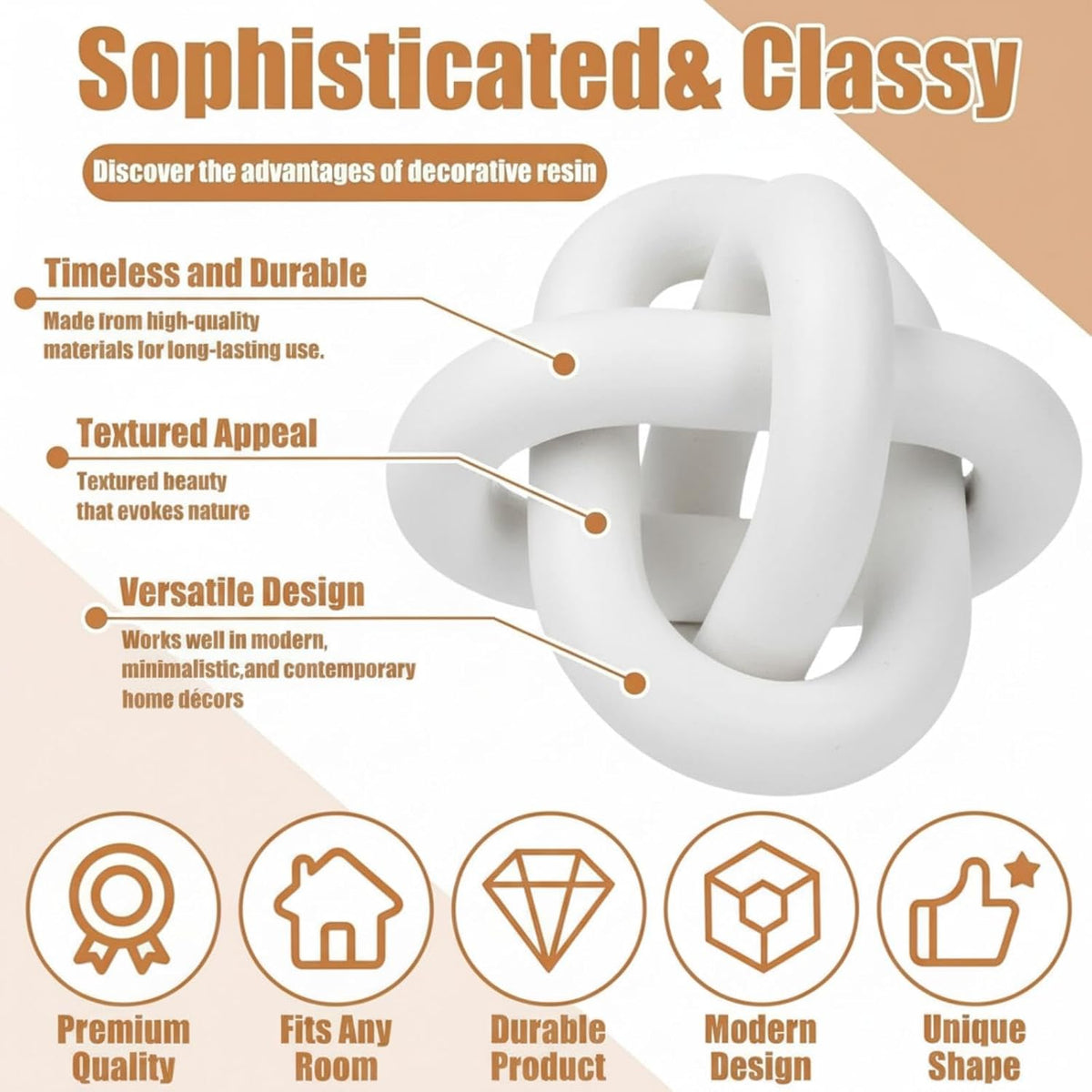 White Wooden Knot Decorative Sculpture – Modern Abstract Home Décor Accent