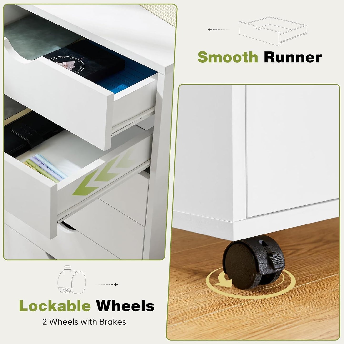 7-Drawer Rolling Storage Cabinet with Wheels – White Office Organizer
