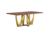 Modern Luxury Dining Table Set with Upholstered Dining Chairs – Wooden Top & Gold Geometric Base