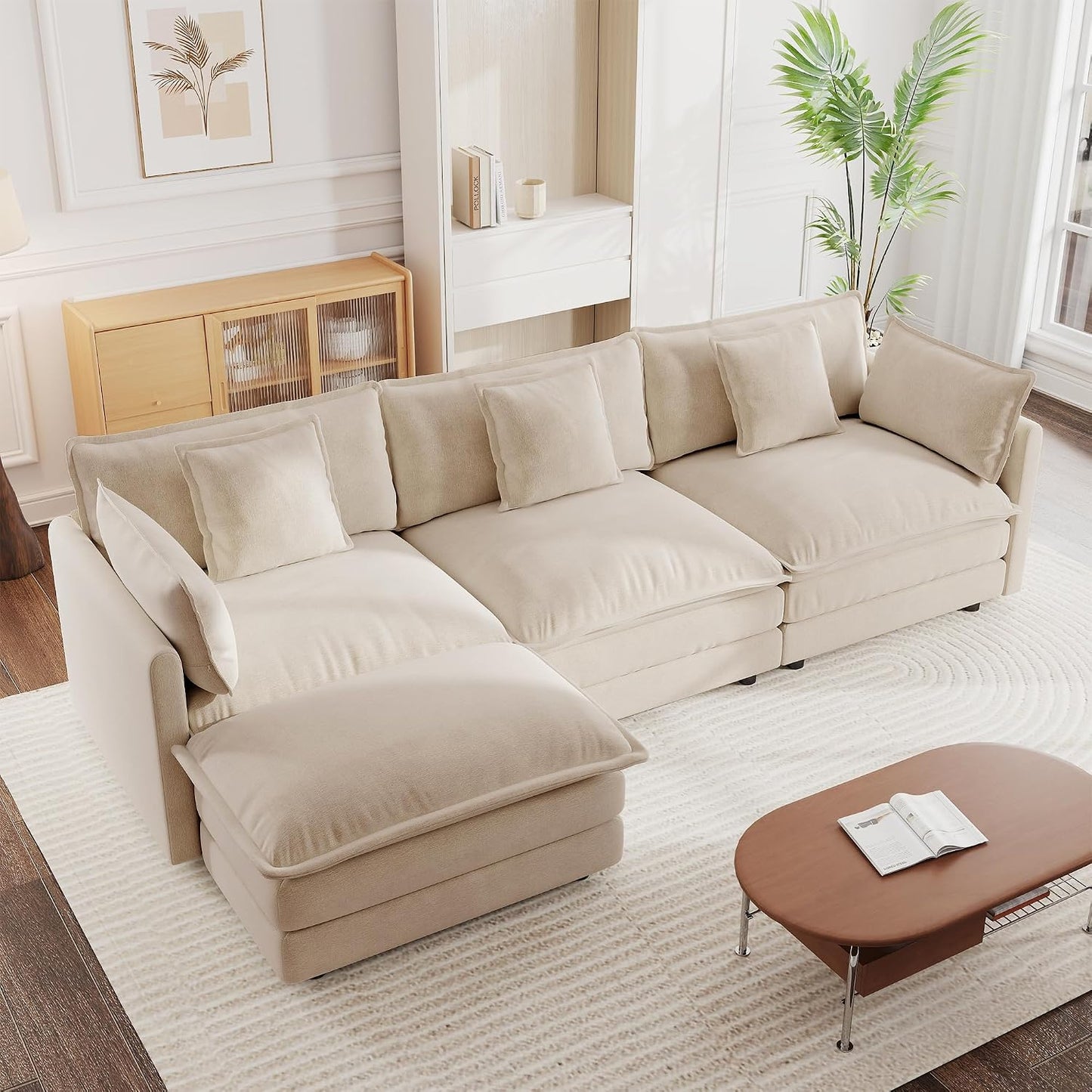 Modern Cream L-Shaped Sectional Sofa with Chaise – Premium Living Room Couch