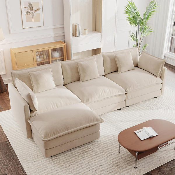 Modern Cream L-Shaped Sectional Sofa with Chaise – Premium Living Room Couch