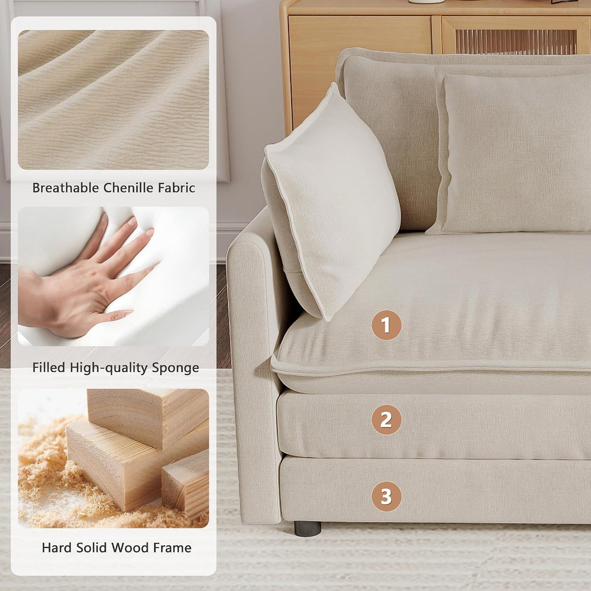 Modern Cream L-Shaped Sectional Sofa with Chaise – Premium Living Room Couch