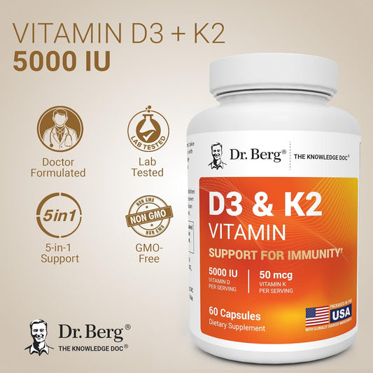 Dr. Berg Vitamin D3 K2 5000 IU Maximum Strength 60 Capsules