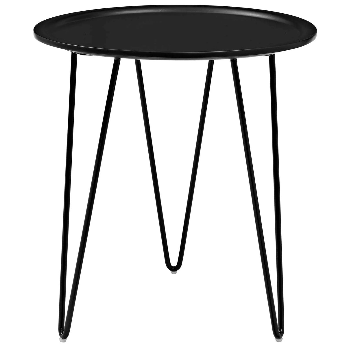 Modern Round Side Table with Black Tray Top – Minimalist Accent Table with Metal Hairpin Legs