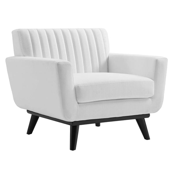 Modern Mid-Century Upholstered Accent Chair – White Fabric with Black Wooden Legs