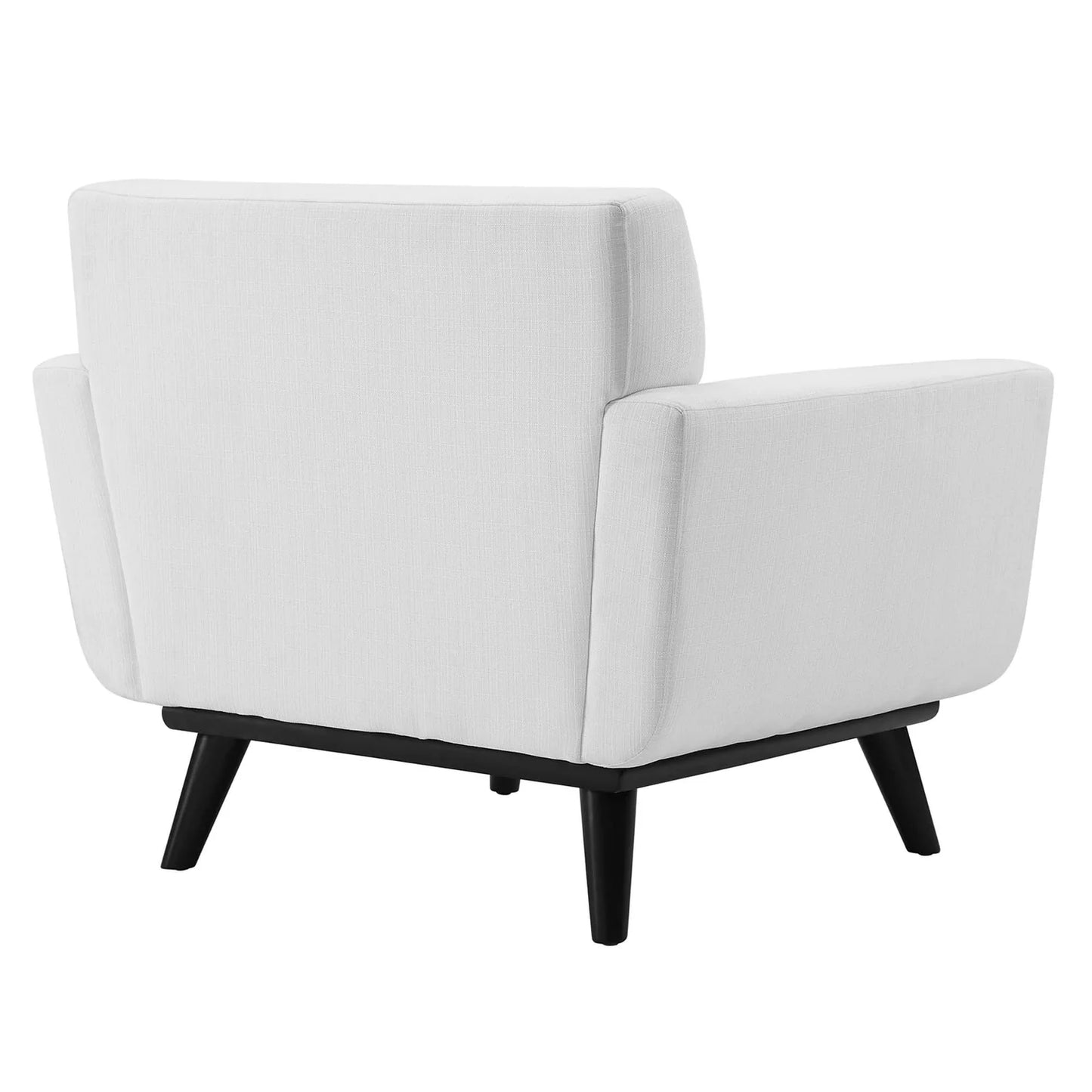 Modern Mid-Century Upholstered Accent Chair – White Fabric with Black Wooden Legs