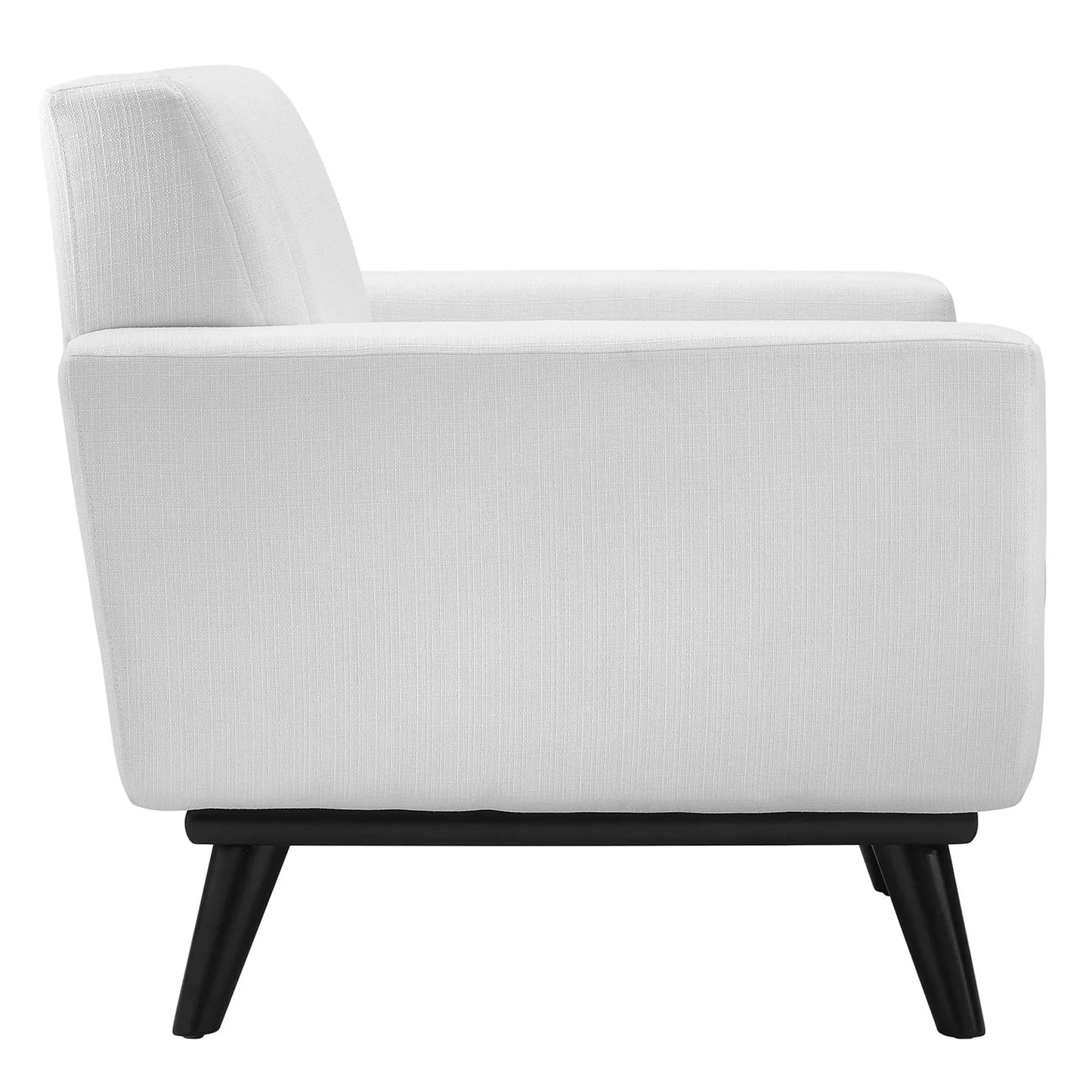 Modern Mid-Century Upholstered Accent Chair – White Fabric with Black Wooden Legs