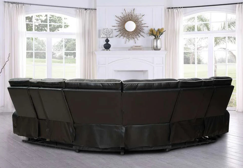 Luxury Black Leather Reclining Sectional Sofa with LED Lighting
