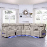 Luxury Black Leather Reclining Sectional Sofa with LED Lighting