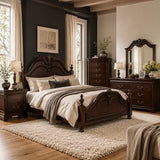 Luxury Classic Wooden Bedroom Furniture Set – King Size Bed, Nightstands, Dresser & Mirro