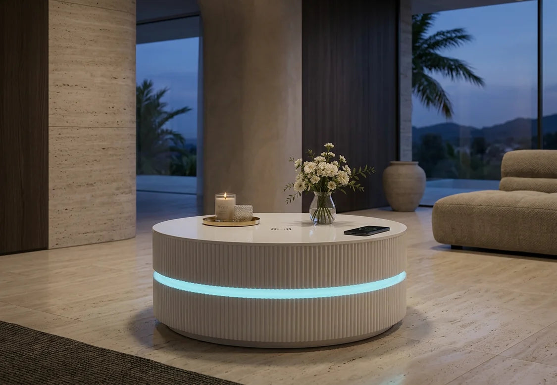 Modern LED Round Coffee Table – Contemporary Living Room Center Table