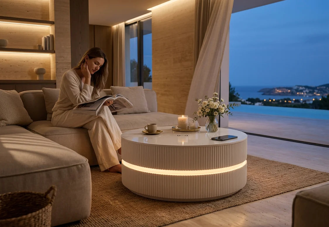 Modern LED Round Coffee Table – Contemporary Living Room Center Table