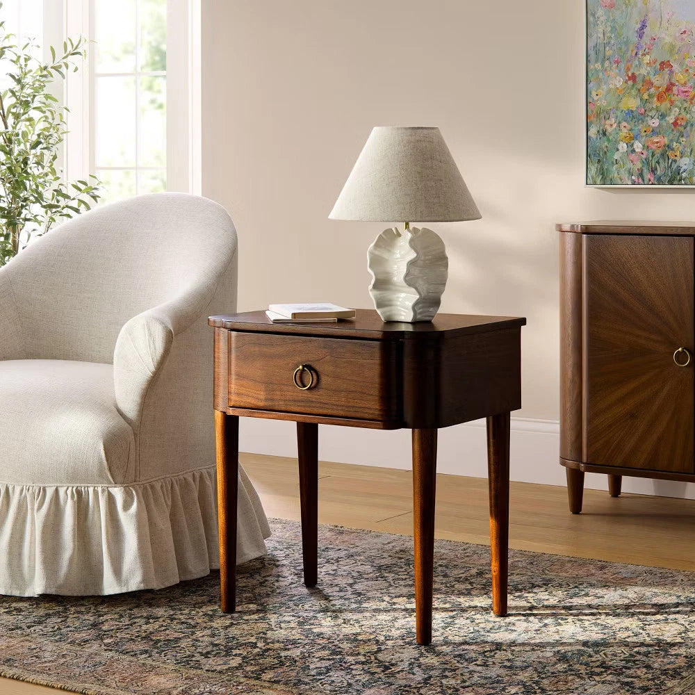Nephi One Drawer Accent Table – Walnut Brown Wood Veneer